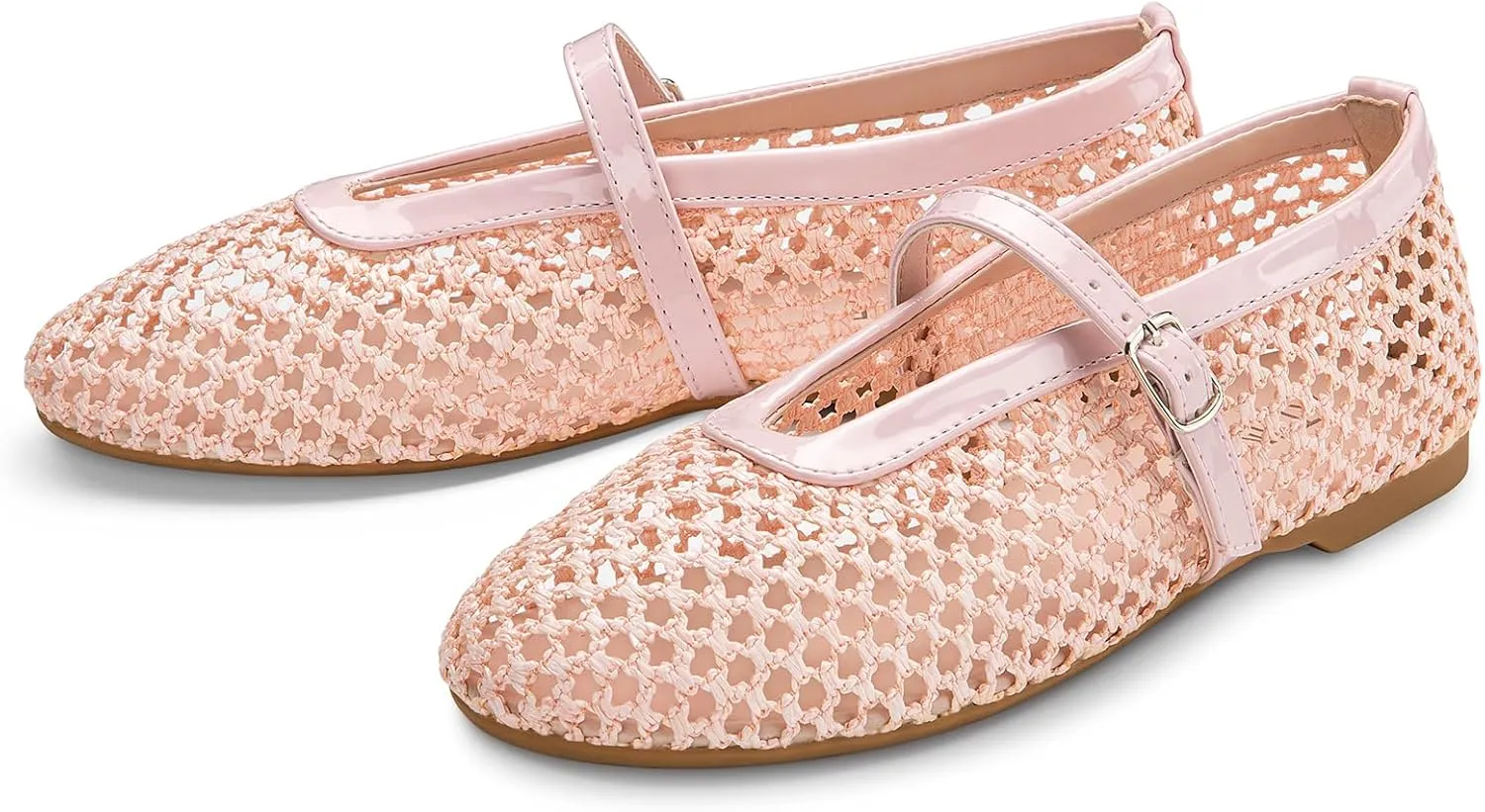 ATHMILE Mesh Ballet Flats for Women Buckle Strap Flat Heel Ballerina Shoes Summer Dress Sandals