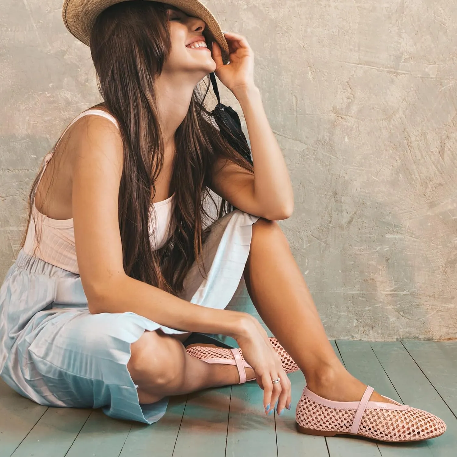 ATHMILE Mesh Ballet Flats for Women Buckle Strap Flat Heel Ballerina Shoes Summer Dress Sandals