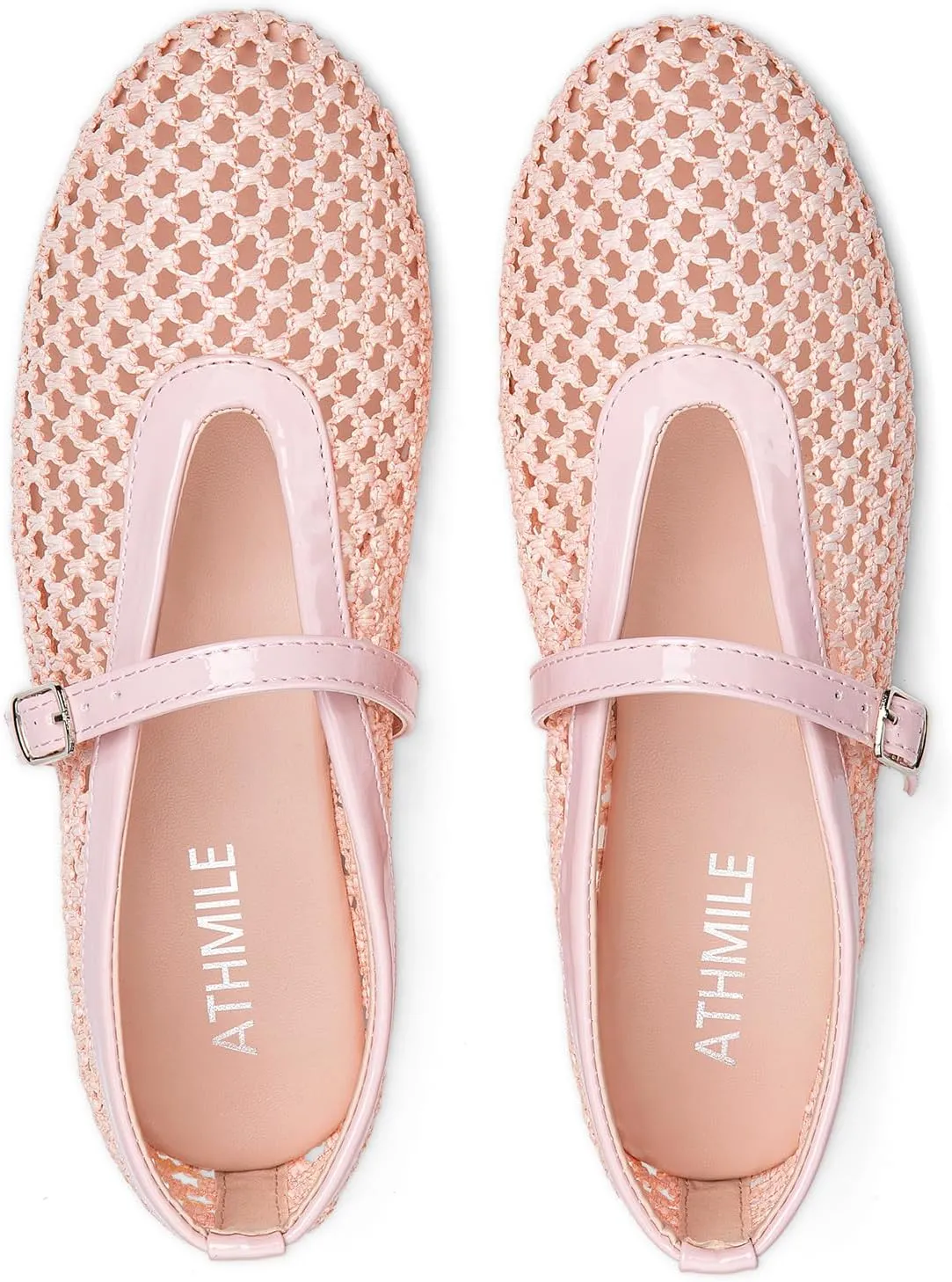 ATHMILE Mesh Ballet Flats for Women Buckle Strap Flat Heel Ballerina Shoes Summer Dress Sandals
