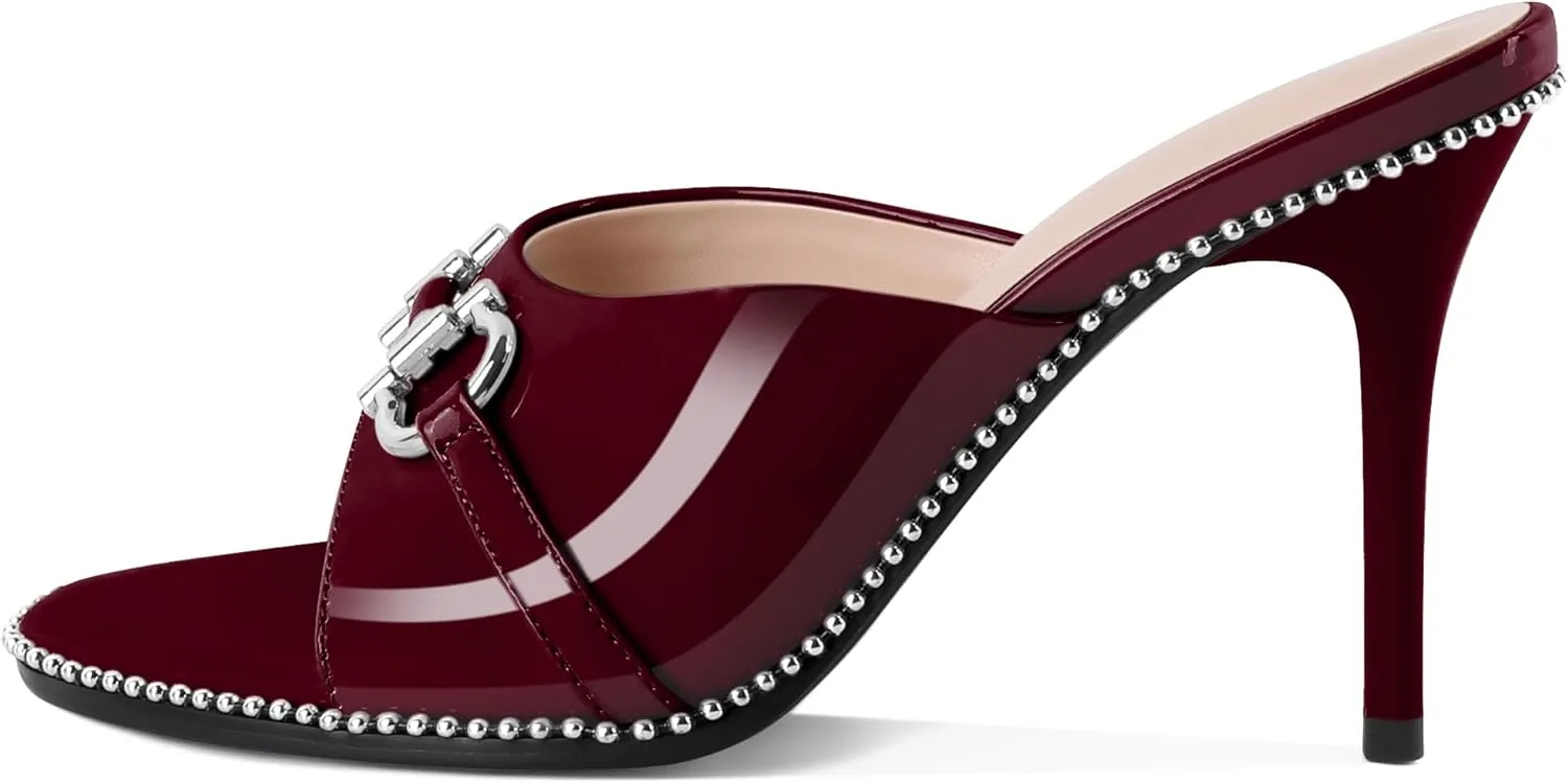 AUMOTED Peep Open Toe Sandals Women Stiletto High Heels Beaded Sandals Slip On Wedding Office Cute Basic Classic 3.1 Inches Summer Heels