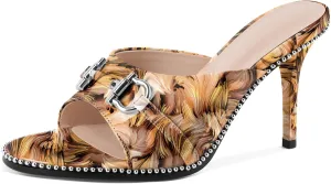 AUMOTED Peep Open Toe Sandals Women Stiletto High Heels Beaded Sandals Slip On Wedding Office Cute Basic Classic 3.1 Inches Summer Heels