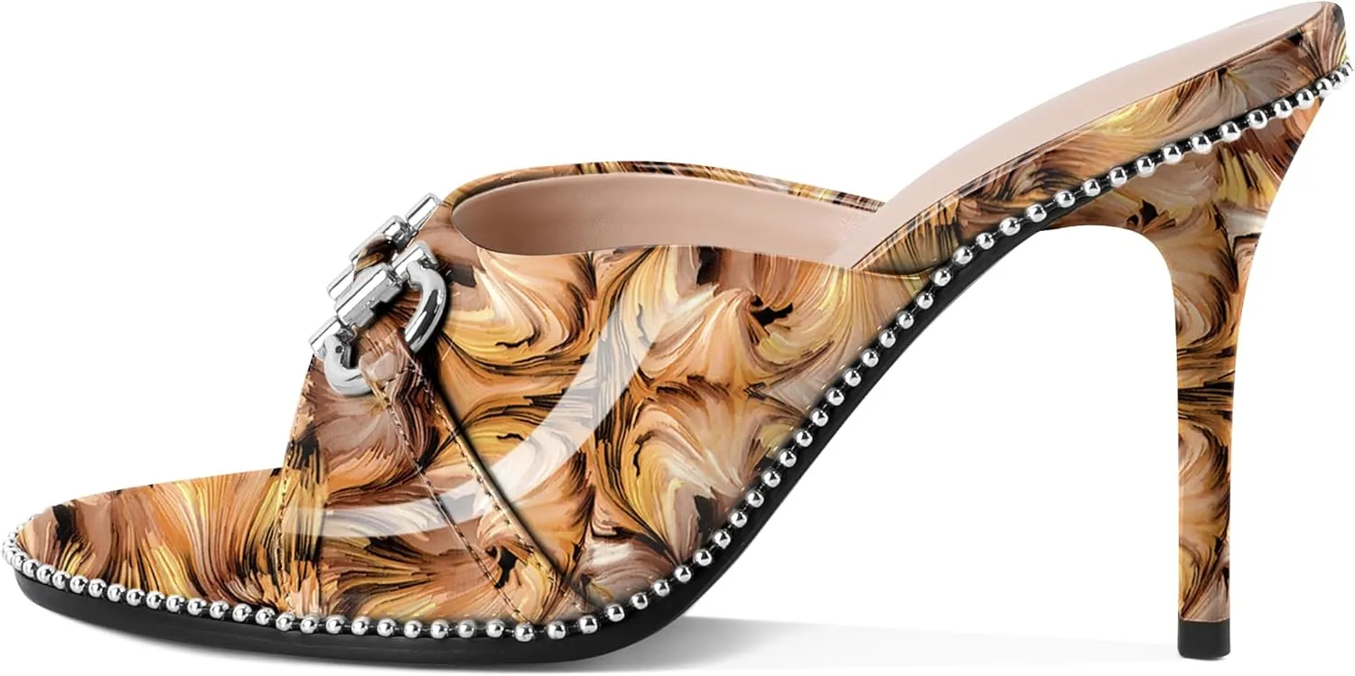 AUMOTED Peep Open Toe Sandals Women Stiletto High Heels Beaded Sandals Slip On Wedding Office Cute Basic Classic 3.1 Inches Summer Heels