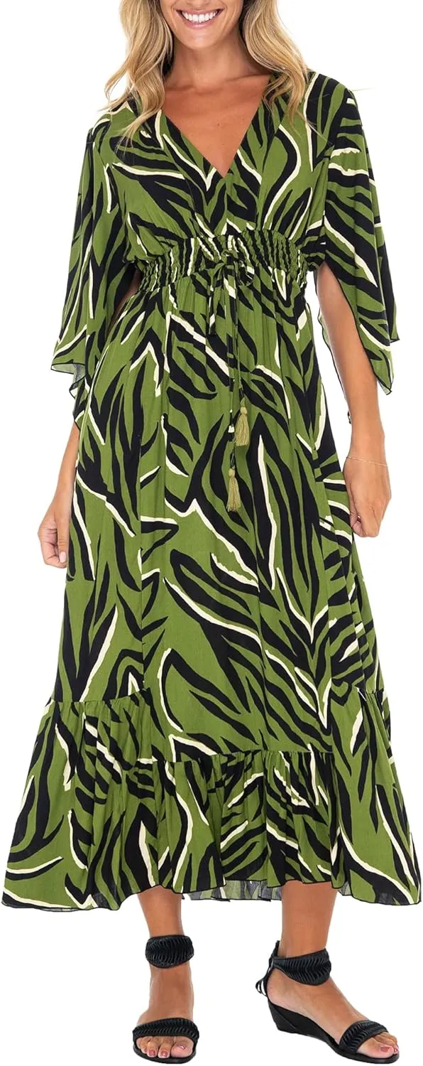 Back From Bali Womens Casual Boho Dress Long Maxi Flowy Dresses with Deep V Neck Summer Sundress