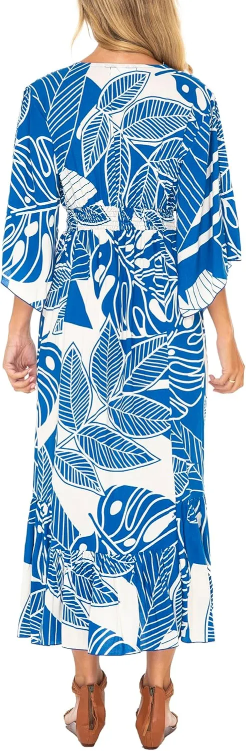 Back From Bali Womens Casual Boho Dress Long Maxi Flowy Dresses with Deep V Neck Summer Sundress