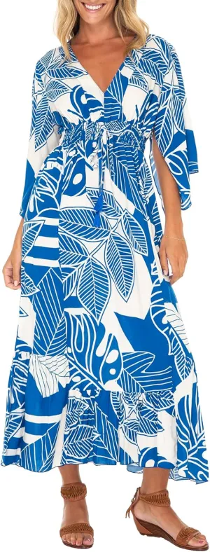 Back From Bali Womens Casual Boho Dress Long Maxi Flowy Dresses with Deep V Neck Summer Sundress