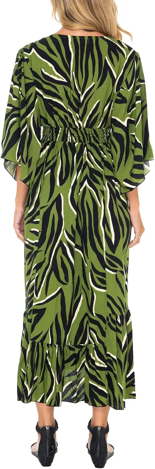 Back From Bali Womens Casual Boho Dress Long Maxi Flowy Dresses with Deep V Neck Summer Sundress