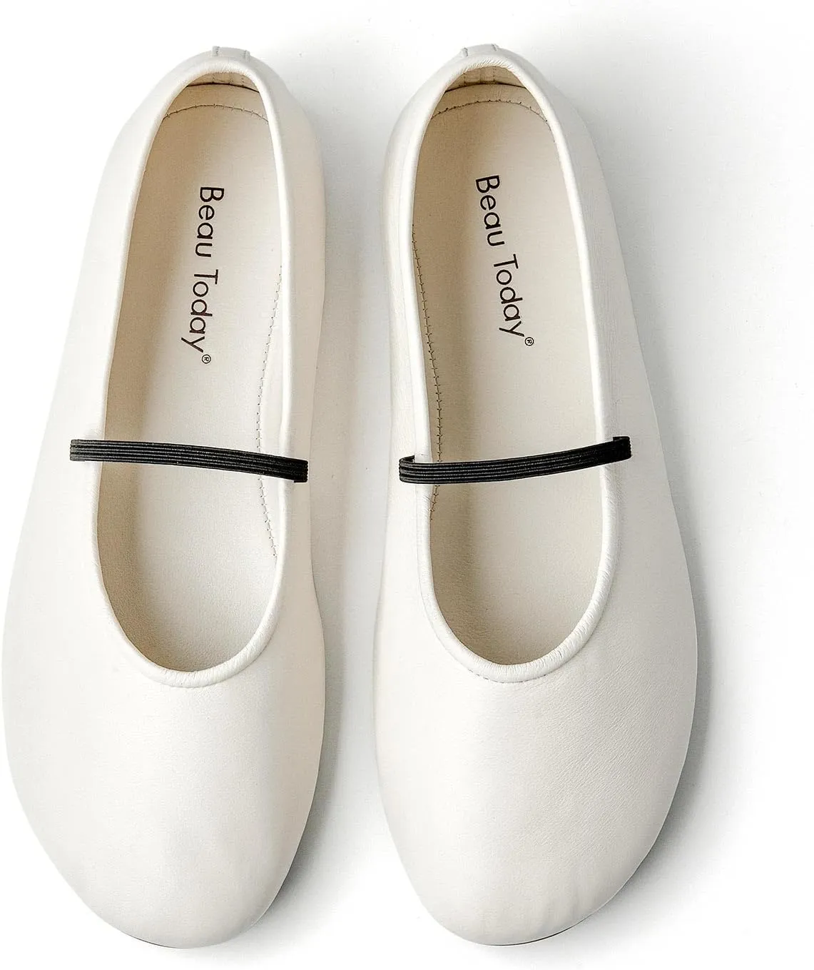 BEAU TODAY Womens Mary Jane Fats, Genuine Leather Ballet Flats for Women, Comfortable Sheepskin Round Toe Mary Jane Shoes Cute Fashion Flat Shoes