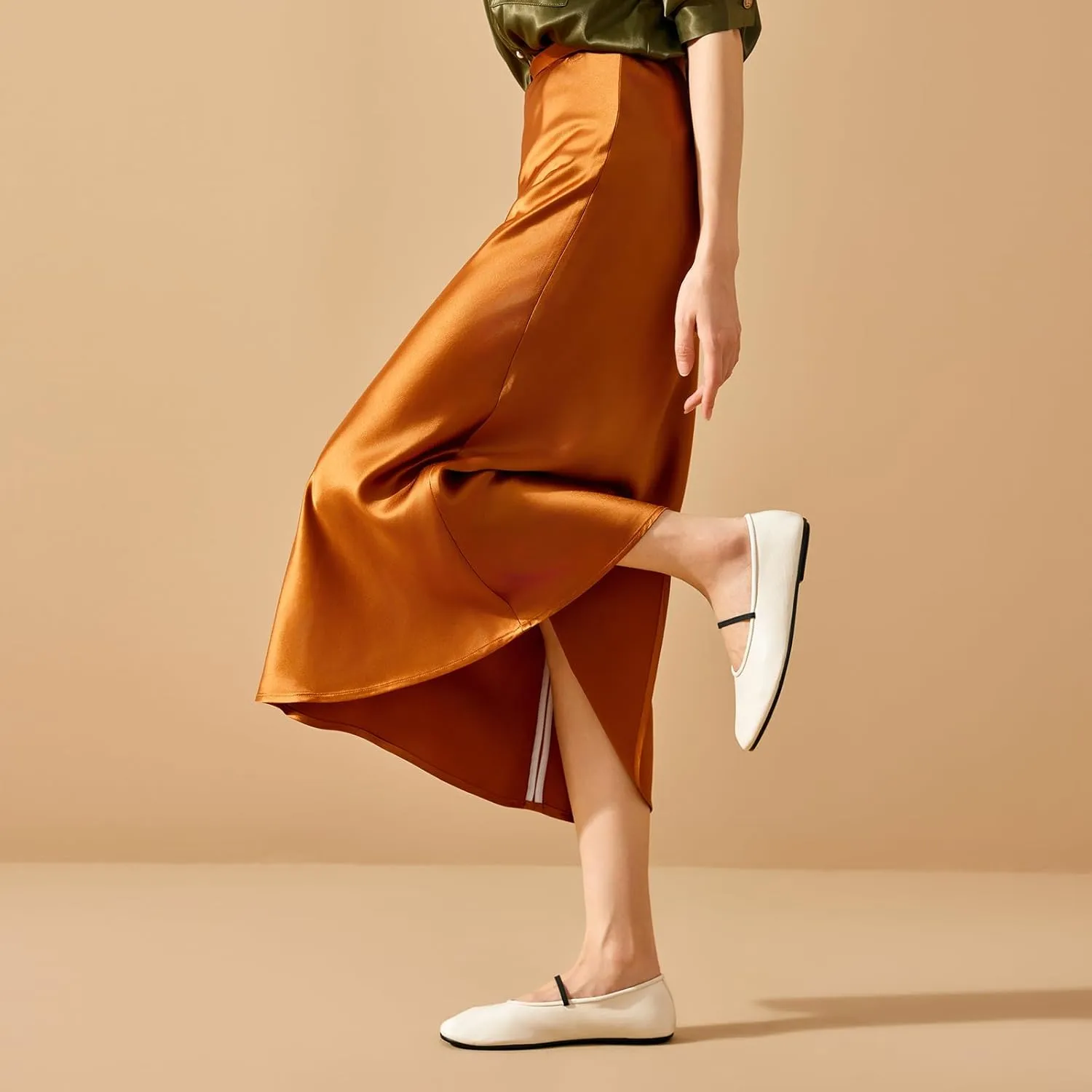 BEAU TODAY Womens Mary Jane Fats, Genuine Leather Ballet Flats for Women, Comfortable Sheepskin Round Toe Mary Jane Shoes Cute Fashion Flat Shoes