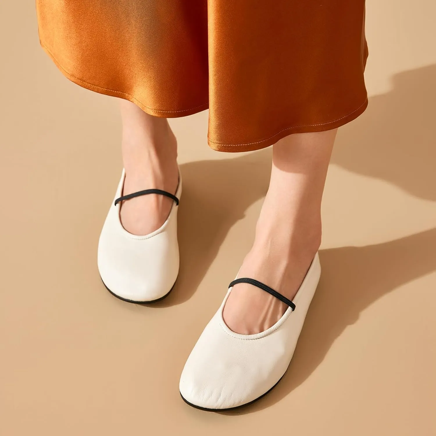 BEAU TODAY Womens Mary Jane Fats, Genuine Leather Ballet Flats for Women, Comfortable Sheepskin Round Toe Mary Jane Shoes Cute Fashion Flat Shoes