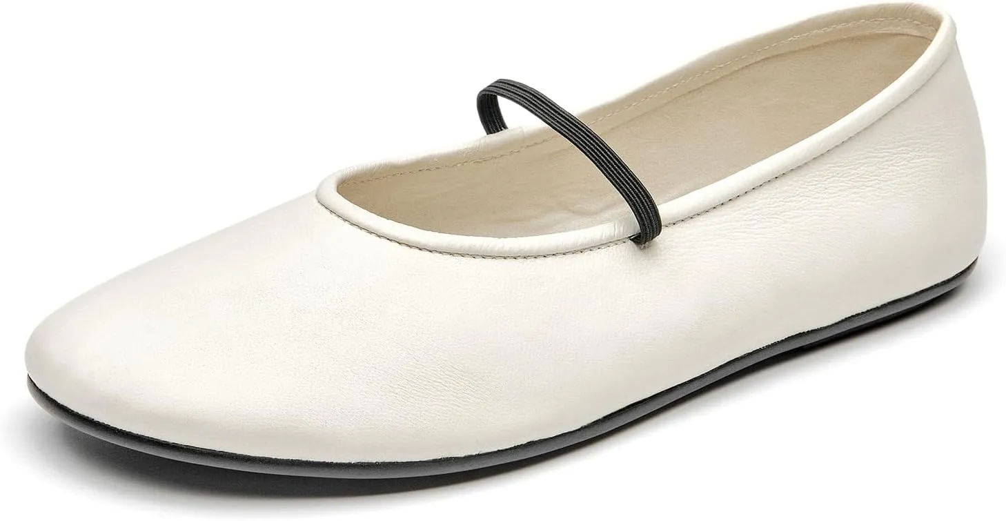 BEAU TODAY Womens Mary Jane Fats, Genuine Leather Ballet Flats for Women, Comfortable Sheepskin Round Toe Mary Jane Shoes Cute Fashion Flat Shoes