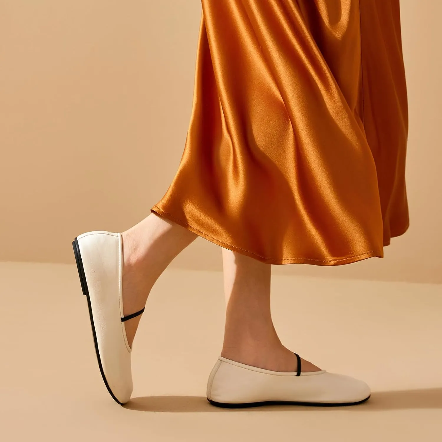 BEAU TODAY Womens Mary Jane Fats, Genuine Leather Ballet Flats for Women, Comfortable Sheepskin Round Toe Mary Jane Shoes Cute Fashion Flat Shoes