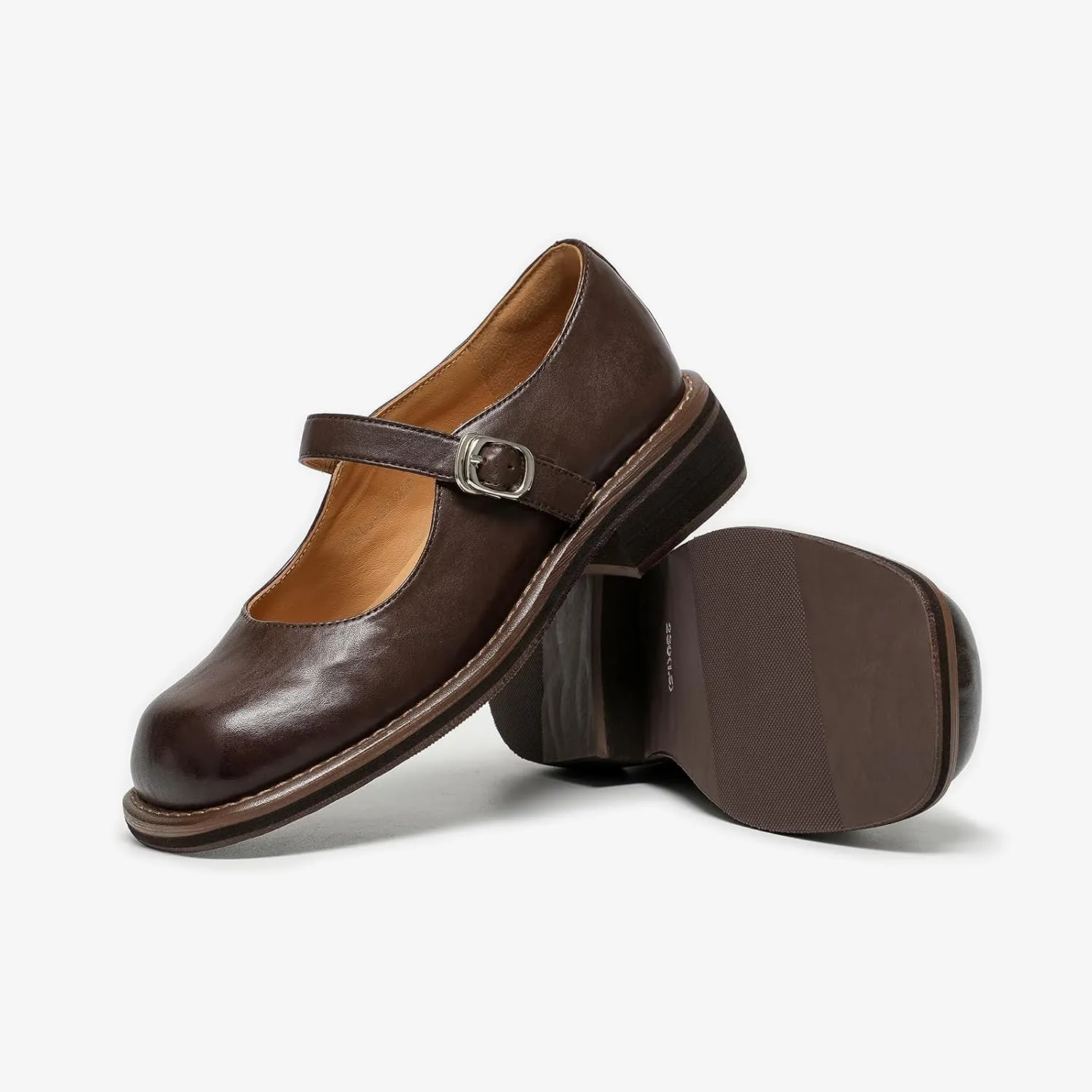 BEAU TODAY Womens Mary Janes, Leather Mary Janes for Women, Fashion Square Toe Ballet Flats, Comfortable Business Office Casual Dressy Mary Jane Flats for Women with Ankle Strap