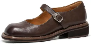 BEAU TODAY Womens Mary Janes, Leather Mary Janes for Women, Fashion Square Toe Ballet Flats, Comfortable Business Office Casual Dressy Mary Jane Flats for Women with Ankle Strap