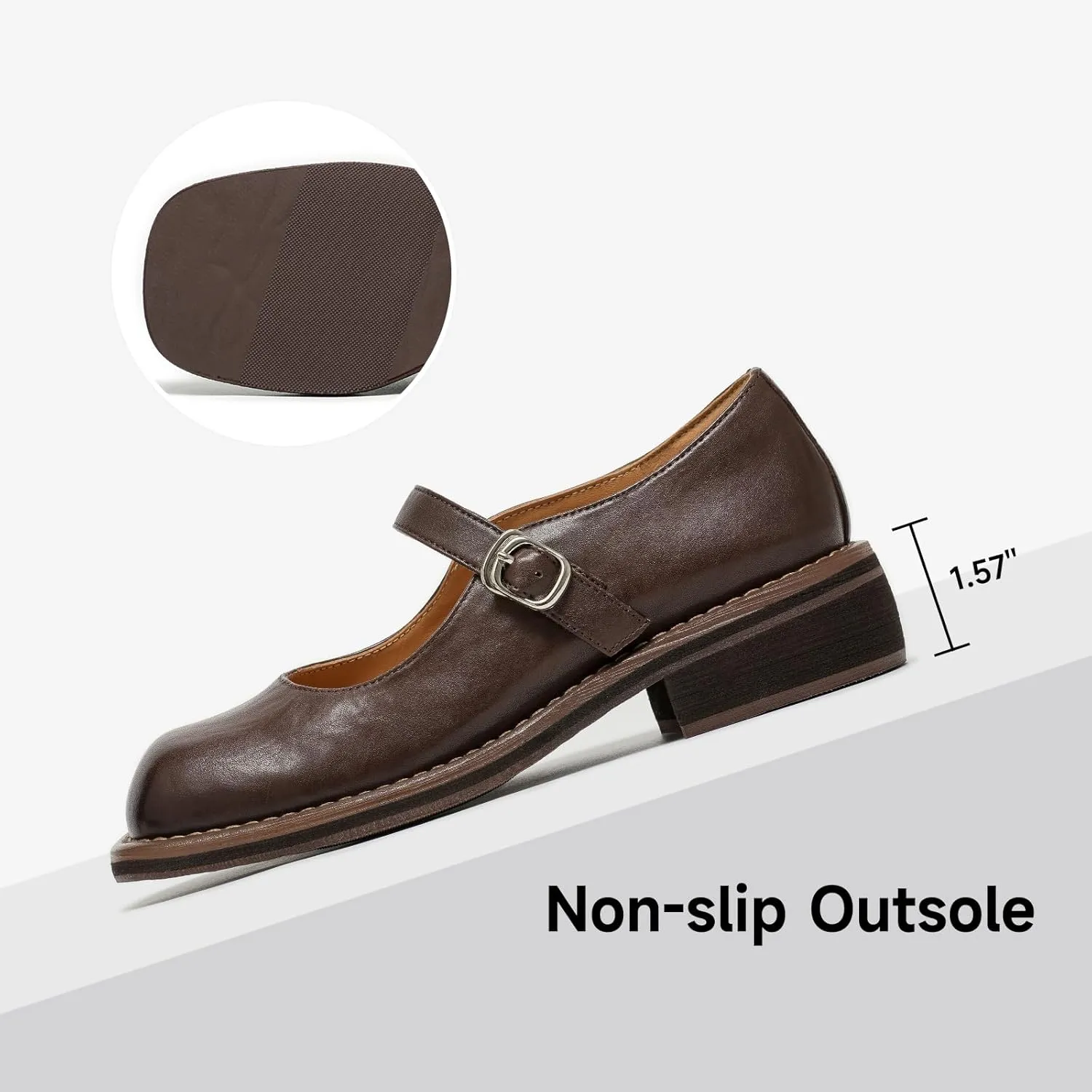 BEAU TODAY Womens Mary Janes, Leather Mary Janes for Women, Fashion Square Toe Ballet Flats, Comfortable Business Office Casual Dressy Mary Jane Flats for Women with Ankle Strap