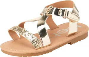bebe Girls' Sandals - Glitter Multi Strap Open Toe Flat Dress Sandals, Easter Summer Shoes for Toddler Girls