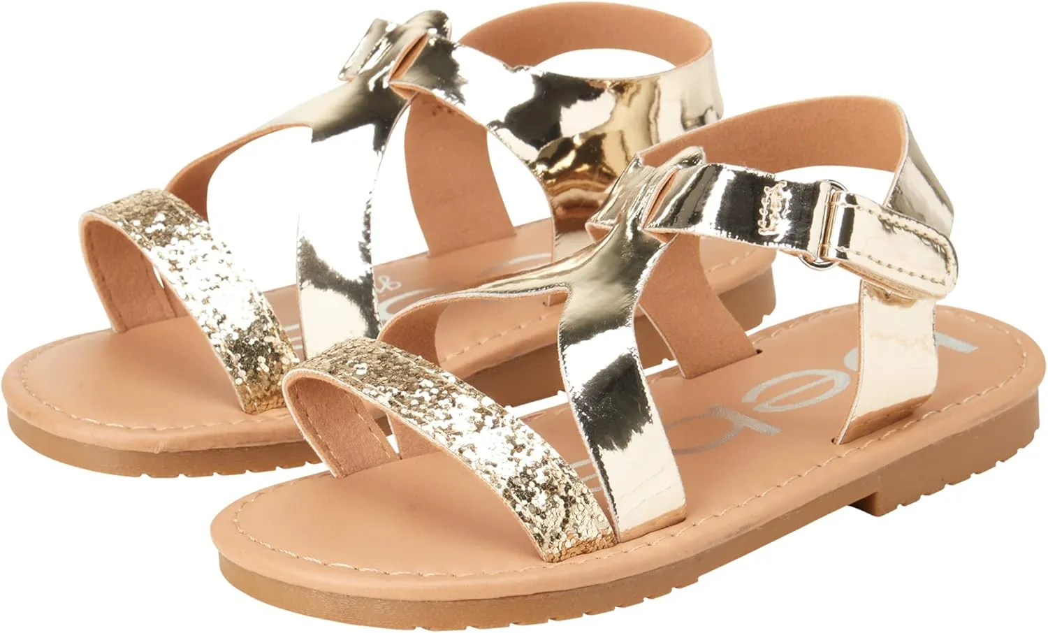 bebe Girls' Sandals - Glitter Multi Strap Open Toe Flat Dress Sandals, Easter Summer Shoes for Toddler Girls