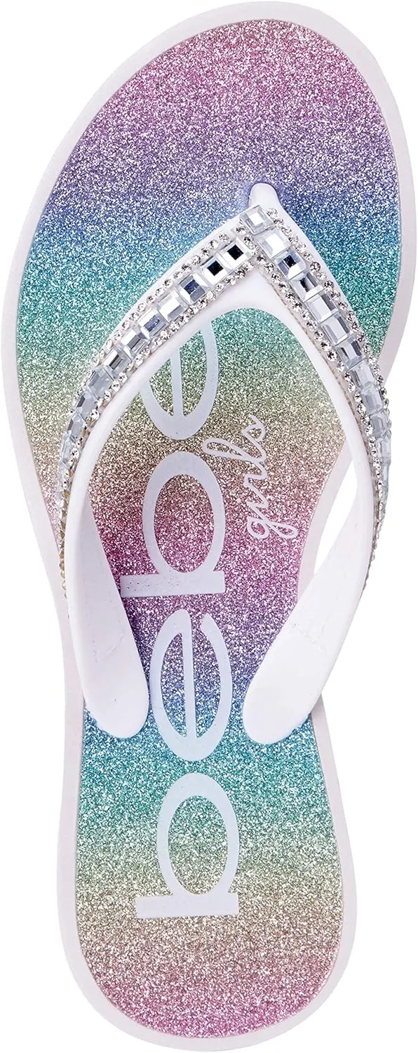 bebe Girls' Sandals - Open Toe Slip On Summer Holiday Rhinestone Thong Flip Flops with Soft Strap and Cushioned Sole