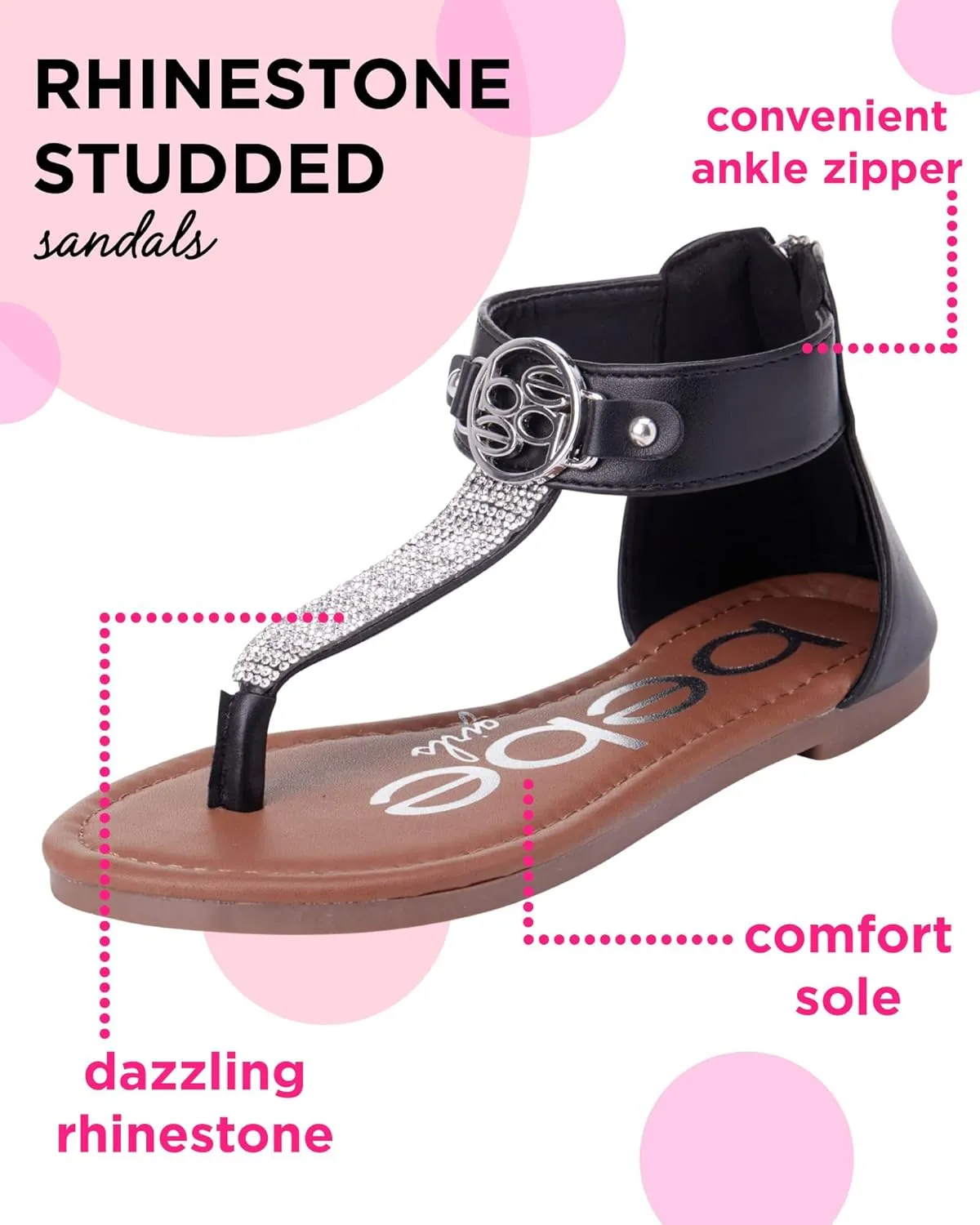 bebe Girls' Sandals - Rhinestone Thong Dress Sandals, Open Toe Easter Summer Shoes for Little and Big Girls