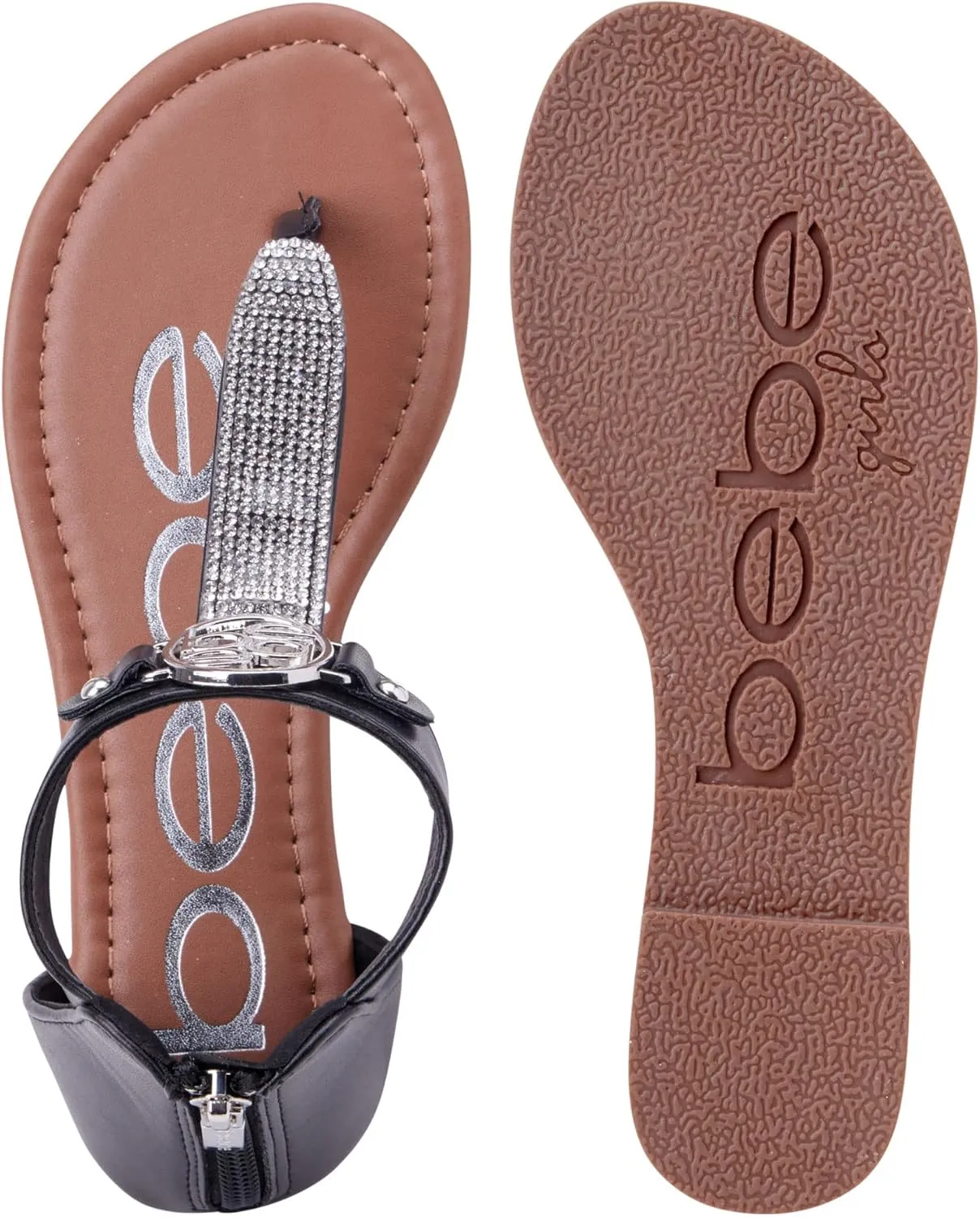 bebe Girls' Sandals - Rhinestone Thong Dress Sandals, Open Toe Easter Summer Shoes for Little and Big Girls