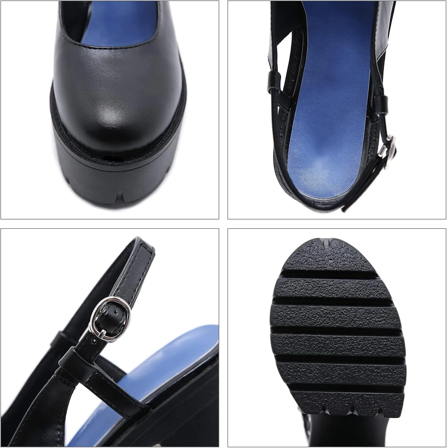 Black Heels for Women Platform Shoes with Block Heel Pumps Adjustable Ankle Strap Closed Toe Mary Janes Shoes Party Nightclub Footwear Gothic Punk Style