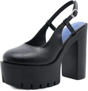 Black Heels for Women Platform Shoes with Block Heel Pumps Adjustable Ankle Strap Closed Toe Mary Janes Shoes Party Nightclub Footwear Gothic Punk Style