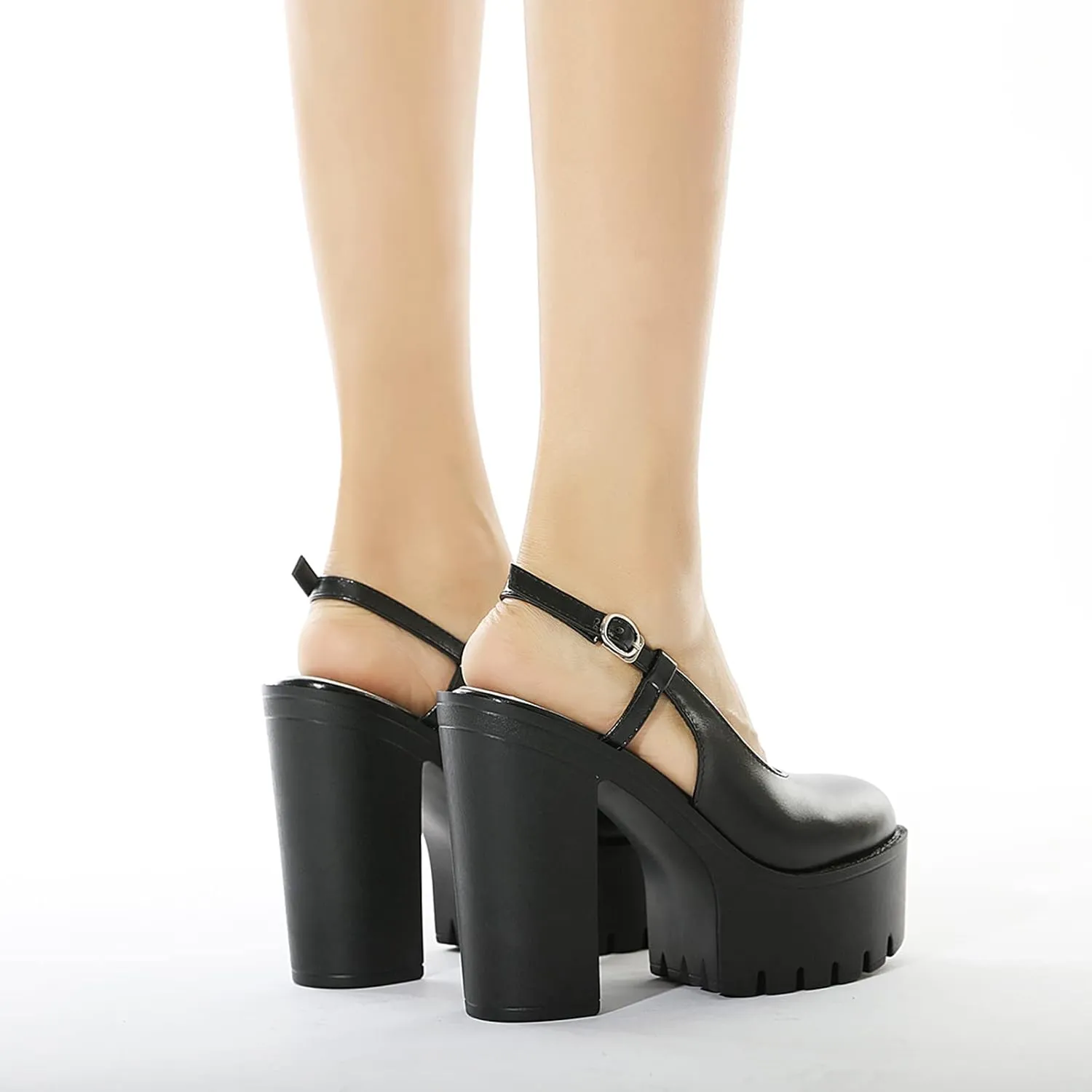 Black Heels for Women Platform Shoes with Block Heel Pumps Adjustable Ankle Strap Closed Toe Mary Janes Shoes Party Nightclub Footwear Gothic Punk Style