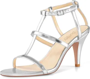 Black Heels, Strappy Heel Sandals, T-strap Heels for Women Open Toe High Heeled Gladiator Dressy Shoes