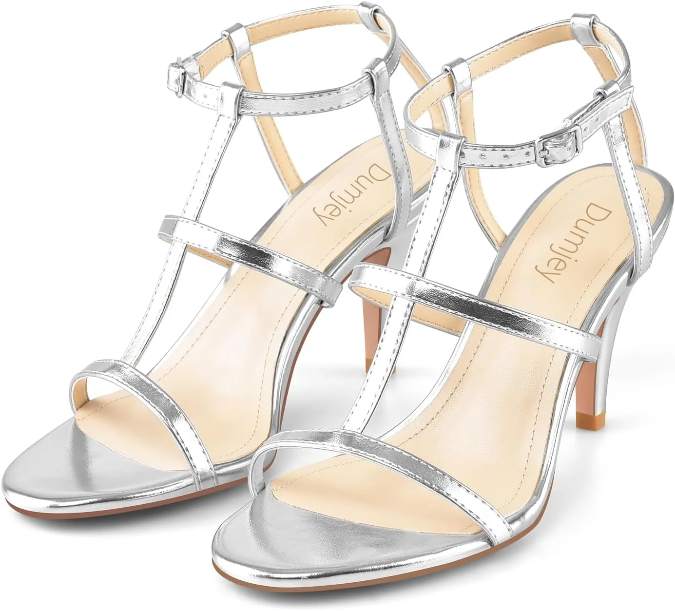 Black Heels, Strappy Heel Sandals, T-strap Heels for Women Open Toe High Heeled Gladiator Dressy Shoes