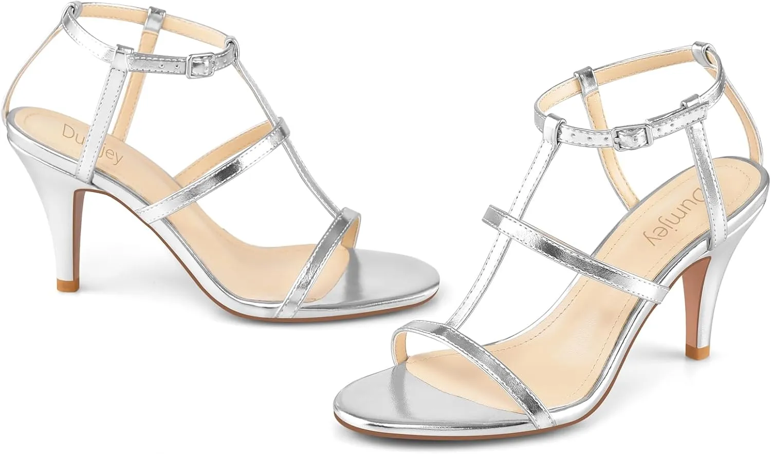 Black Heels, Strappy Heel Sandals, T-strap Heels for Women Open Toe High Heeled Gladiator Dressy Shoes