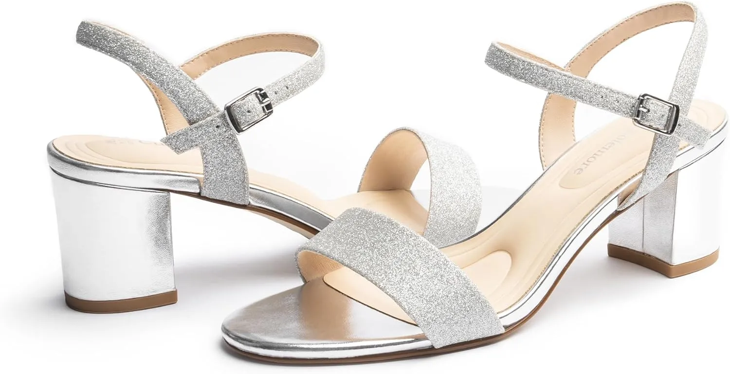 Block Heel Sandals for Women, Comfortable Open Toe Low Chunky Heels