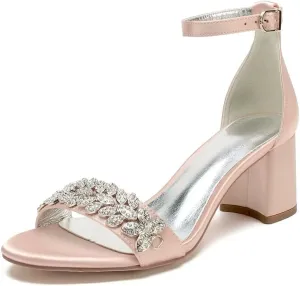 Block Heel Wedding Sandals Shoes for Bride Open Toe Crystals Formal Party Heels Sandal 1151-3