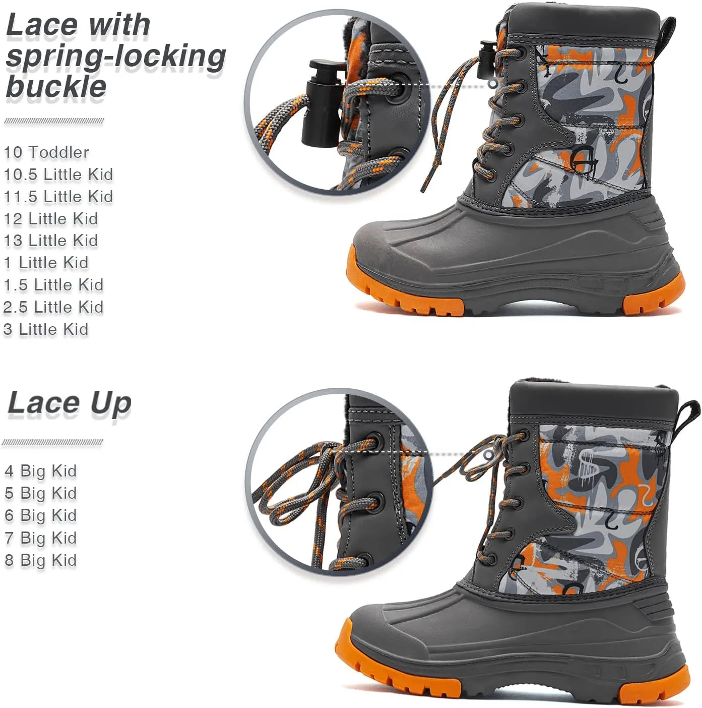 BODATU Boys' Waterproof Winter Snow Boots with Insulation for Cold Weather