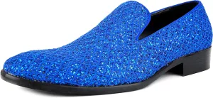 Bolano Sarlo Men's Dress Shoes, Black Glitter Loafer for Prom, Metallic Tuxedo Slip-on