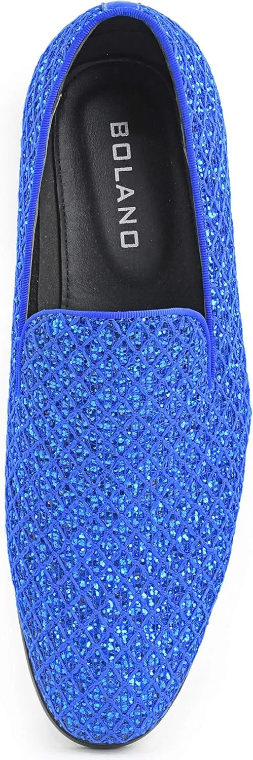 Bolano Sarlo Men's Dress Shoes, Black Glitter Loafer for Prom, Metallic Tuxedo Slip-on