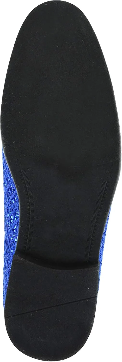 Bolano Sarlo Men's Dress Shoes, Black Glitter Loafer for Prom, Metallic Tuxedo Slip-on