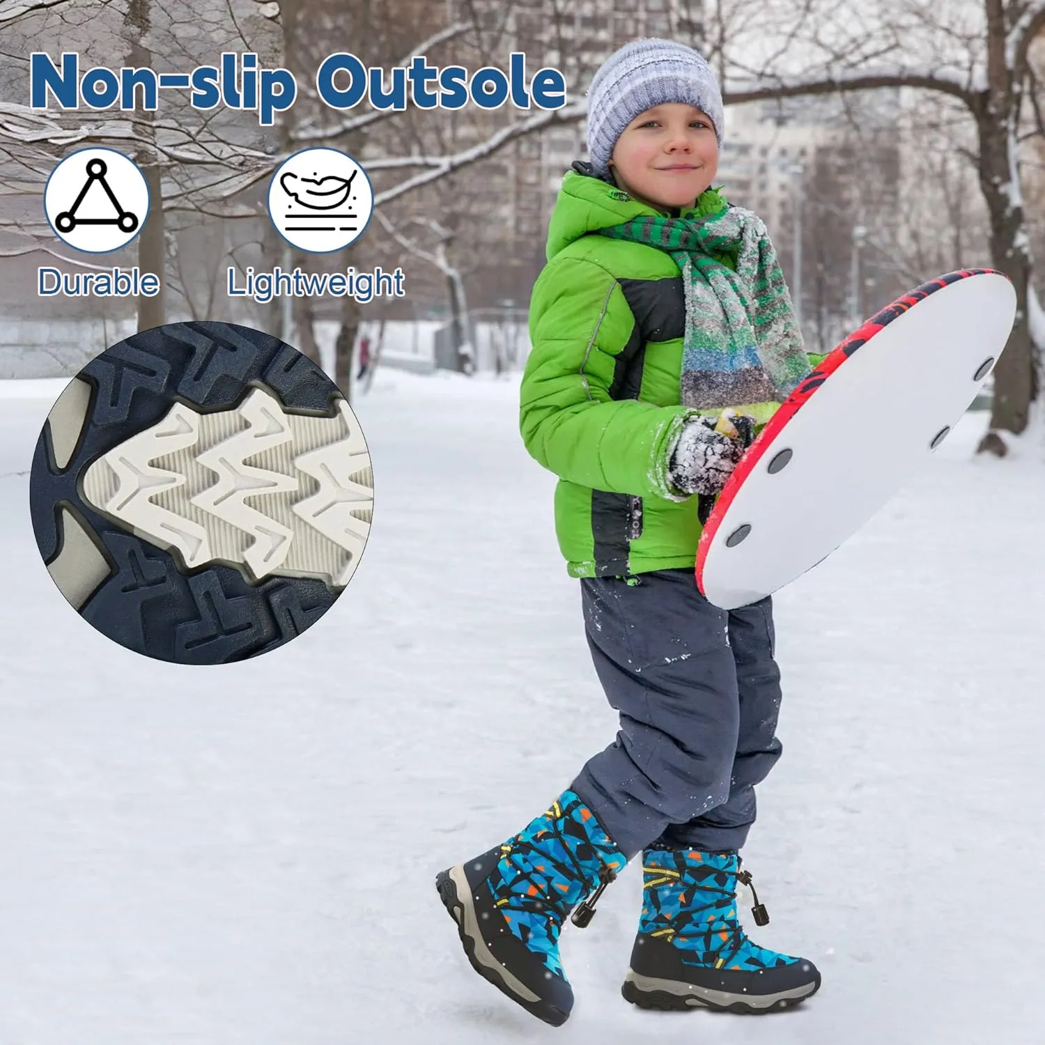 Boys Girls Snow Boots Waterproof Slip Resistant Outdoor Winter Shoes for Toddler Little Kids
