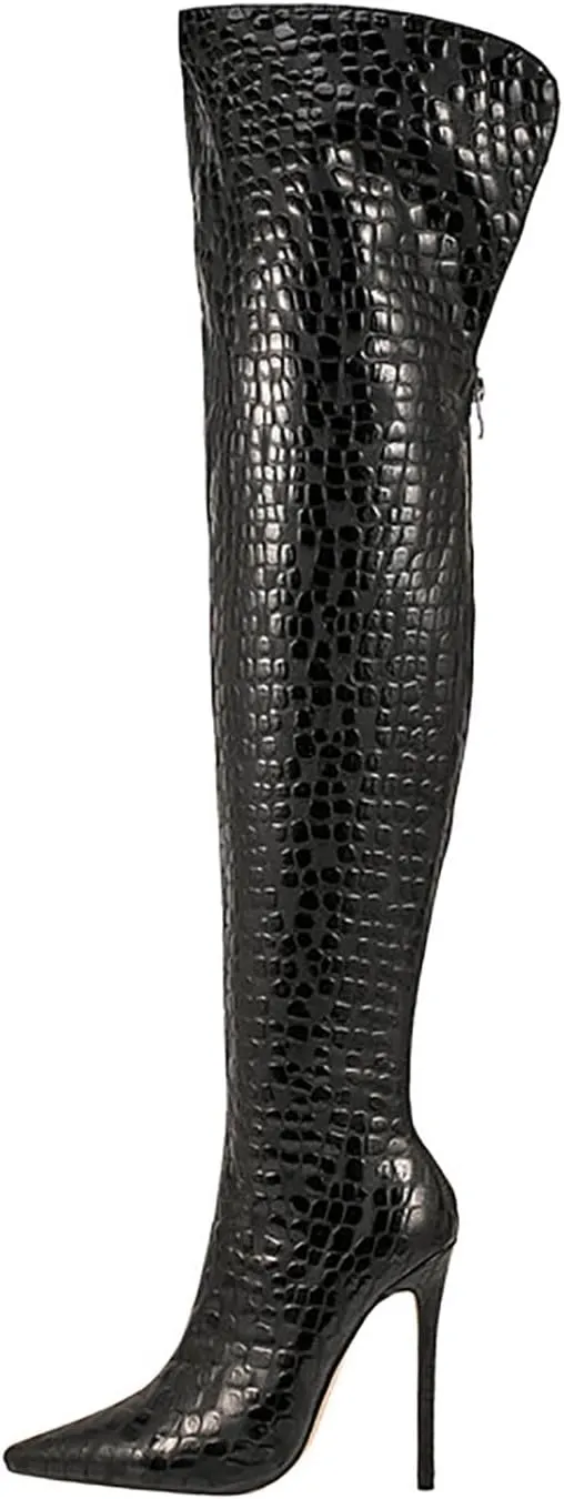 burgundy boots for women stripe Back zipper Over the knee boots Sexy gold white pointed toe Cow Print thigh high boots leopard Magenta stiletto high heel