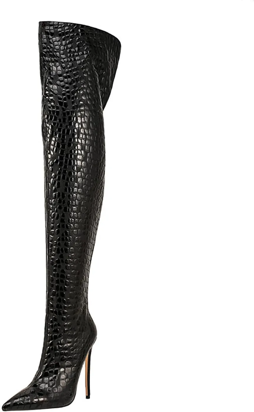 burgundy boots for women stripe Back zipper Over the knee boots Sexy gold white pointed toe Cow Print thigh high boots leopard Magenta stiletto high heel