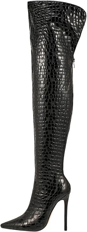 burgundy boots for women stripe Back zipper Over the knee boots Sexy gold white pointed toe Cow Print thigh high boots leopard Magenta stiletto high heel