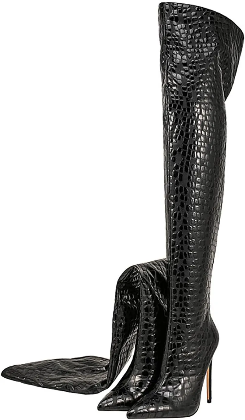 burgundy boots for women stripe Back zipper Over the knee boots Sexy gold white pointed toe Cow Print thigh high boots leopard Magenta stiletto high heel