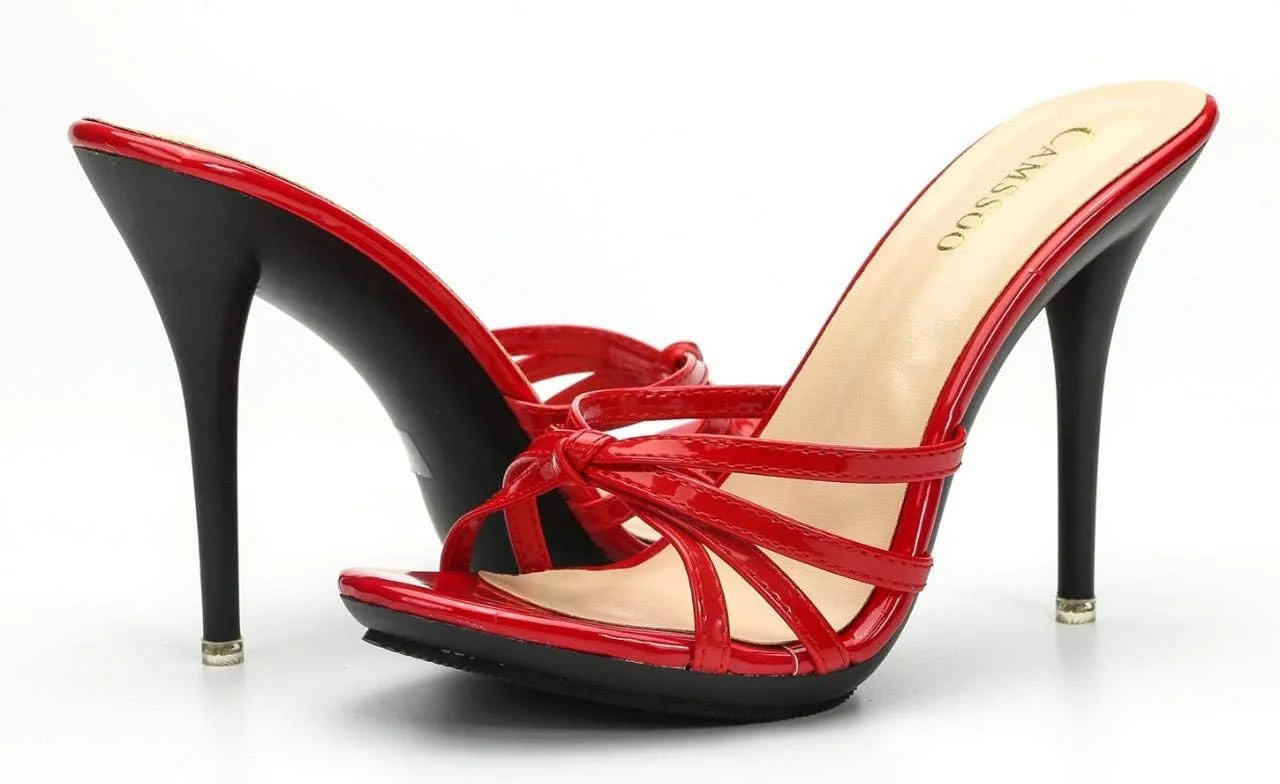 CAMSSOO Women's Strappy Heeled Sandals Stiletto Mules Open Toe Platform High Heels Slip on Sandals
