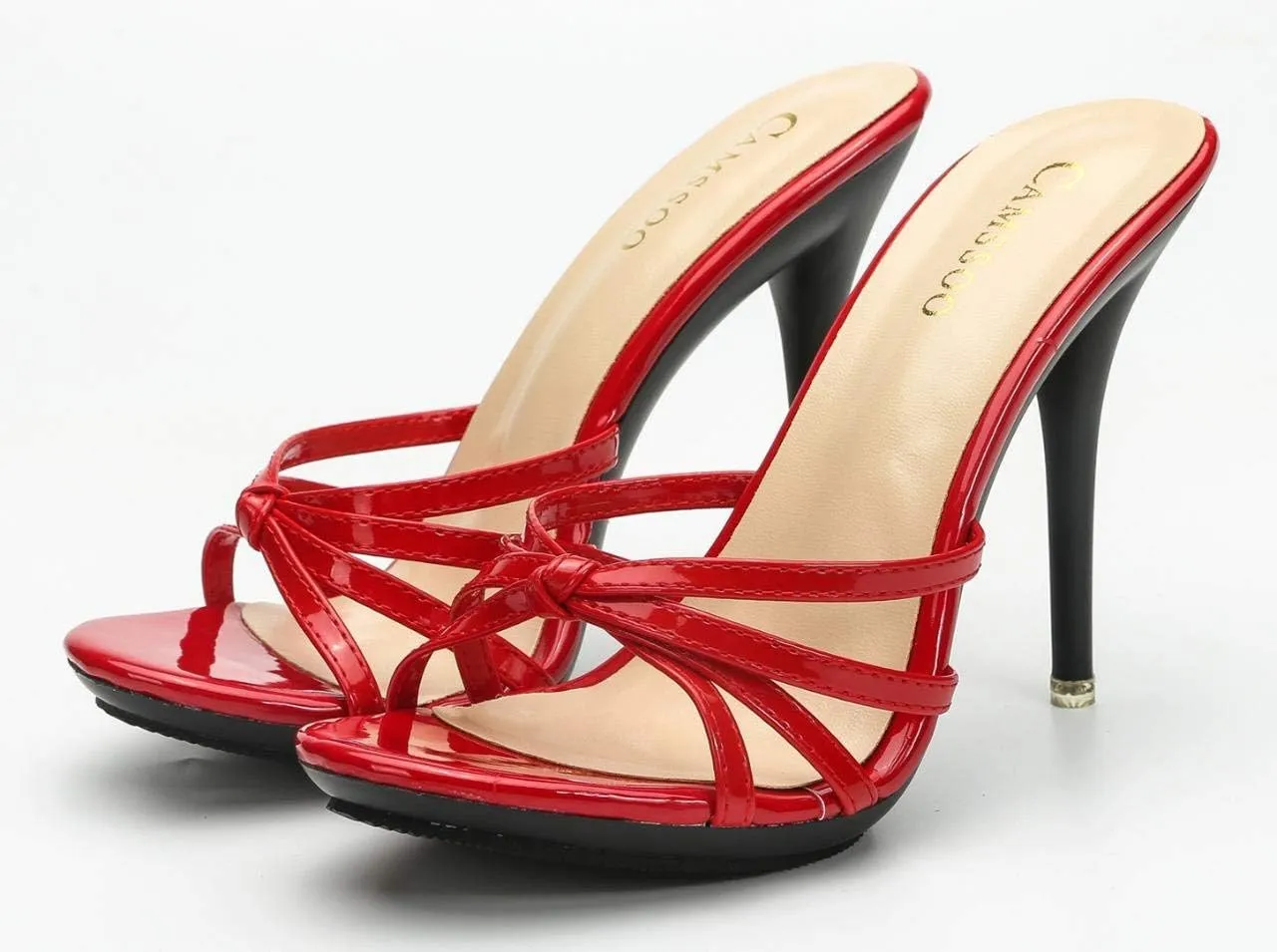CAMSSOO Women's Strappy Heeled Sandals Stiletto Mules Open Toe Platform High Heels Slip on Sandals