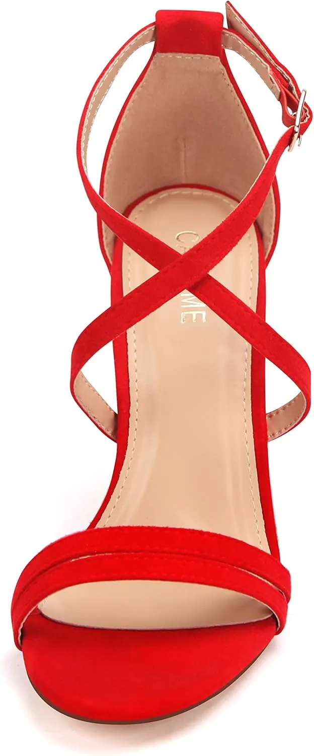 Carcuume Women's Strappy Heels 4-inch Chunky Block Heel Open Toe Ankle Strap Comfortable Party Wedding Shoes