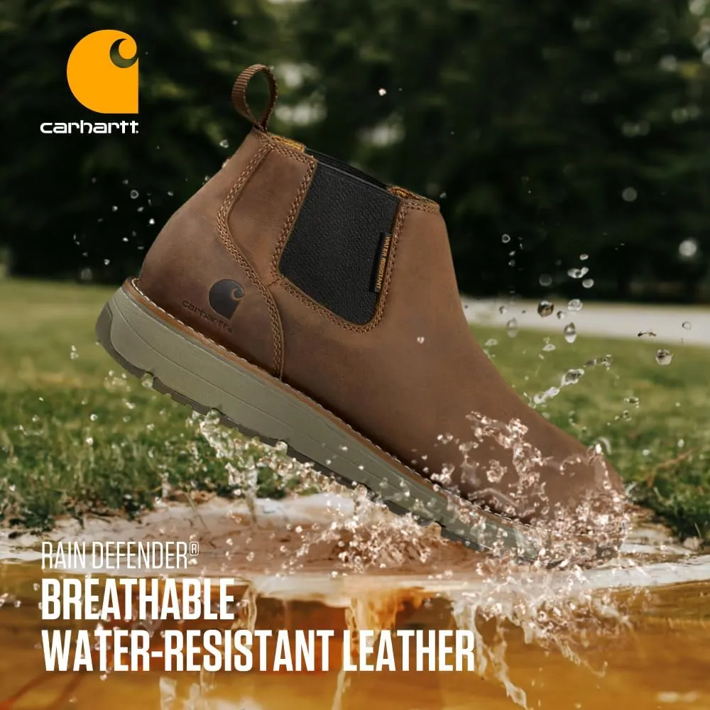 Carhartt Millbrook Water Resistant Romeo Wedge Boot - Work Boots for Men in Brown Oil Tanned Leather, with 4" Shaft, Cement Construction, FastDry, and Slip Resistant & Electrical Hazard Resistant