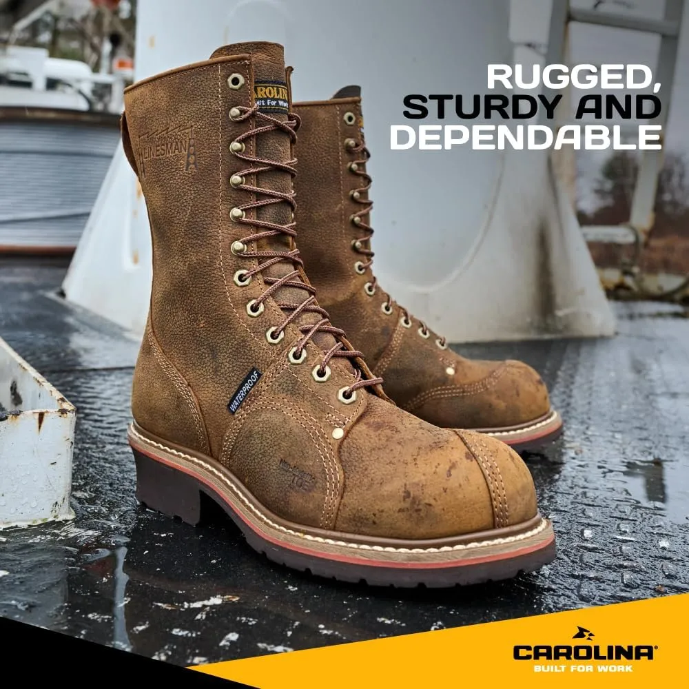 Carolina Boots Linesman 10" Composite Toe Waterproof Work Boot for Men - Durable, Slip-Resistant, Ideal for Construction & Outdoor Work