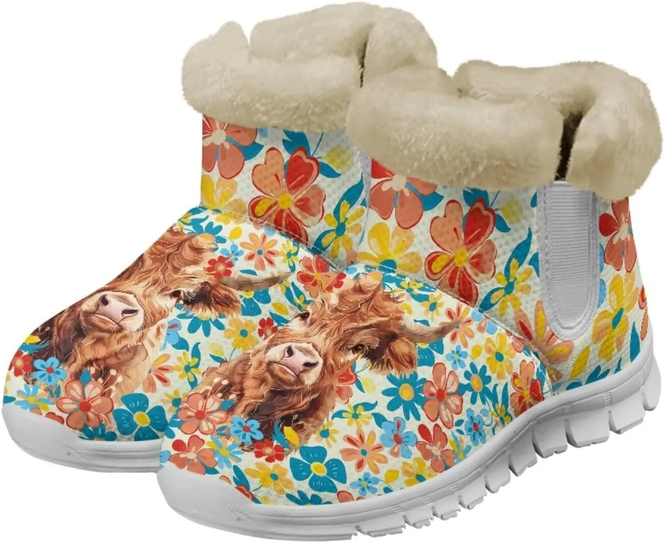chaqlin Sunflower Snow Boots Cow Winter Ankle Anti Slip Boots Womens Flat Heels Slip Resistant Warm Resistant Cold Weat Outdoor Boots