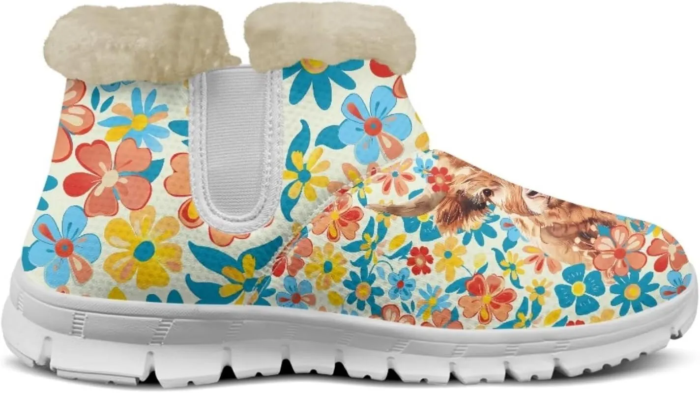 chaqlin Sunflower Snow Boots Cow Winter Ankle Anti Slip Boots Womens Flat Heels Slip Resistant Warm Resistant Cold Weat Outdoor Boots