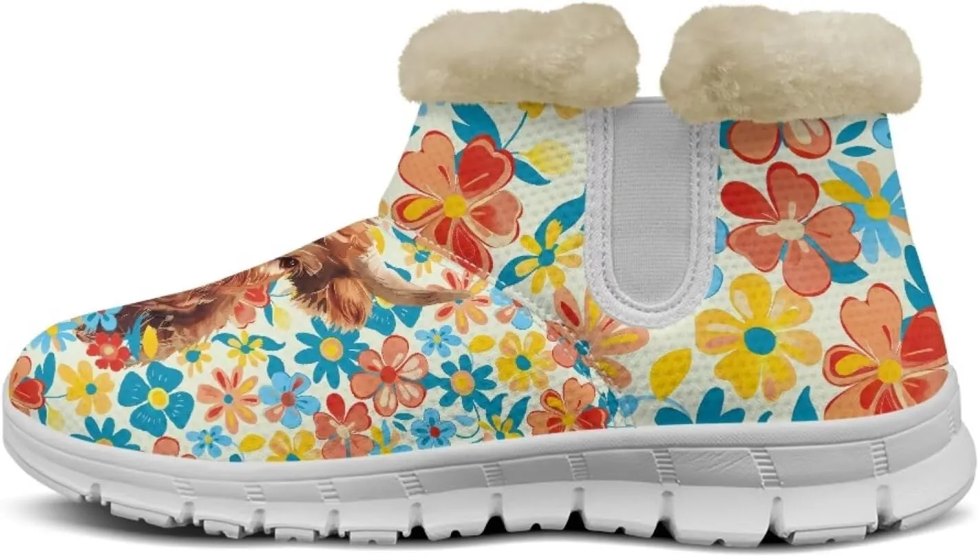 chaqlin Sunflower Snow Boots Cow Winter Ankle Anti Slip Boots Womens Flat Heels Slip Resistant Warm Resistant Cold Weat Outdoor Boots