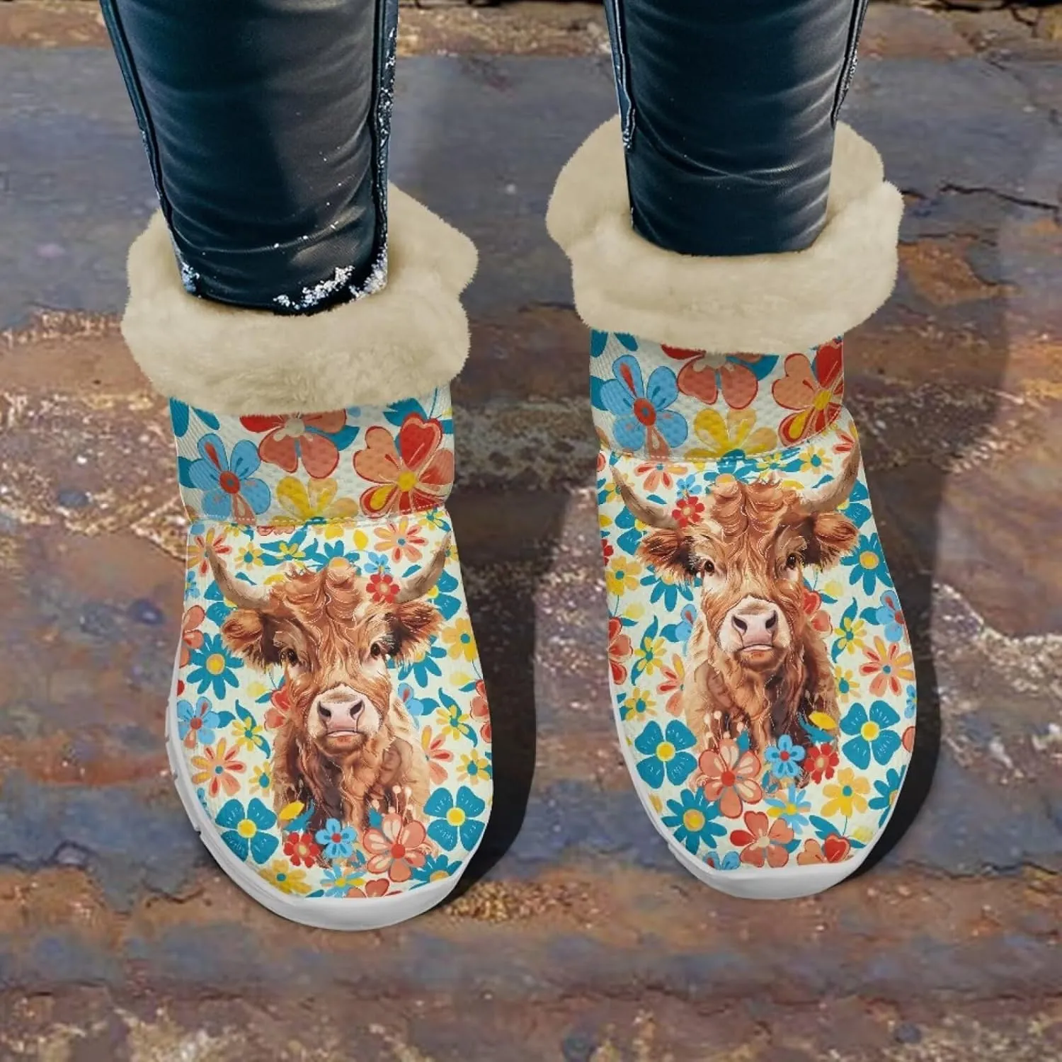 chaqlin Sunflower Snow Boots Cow Winter Ankle Anti Slip Boots Womens Flat Heels Slip Resistant Warm Resistant Cold Weat Outdoor Boots