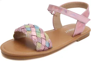 Charmivy Girls Sandals Braided Upper Flat Dress Sandals Round Open Toe Summer Shoes Little Kid/Big Kid